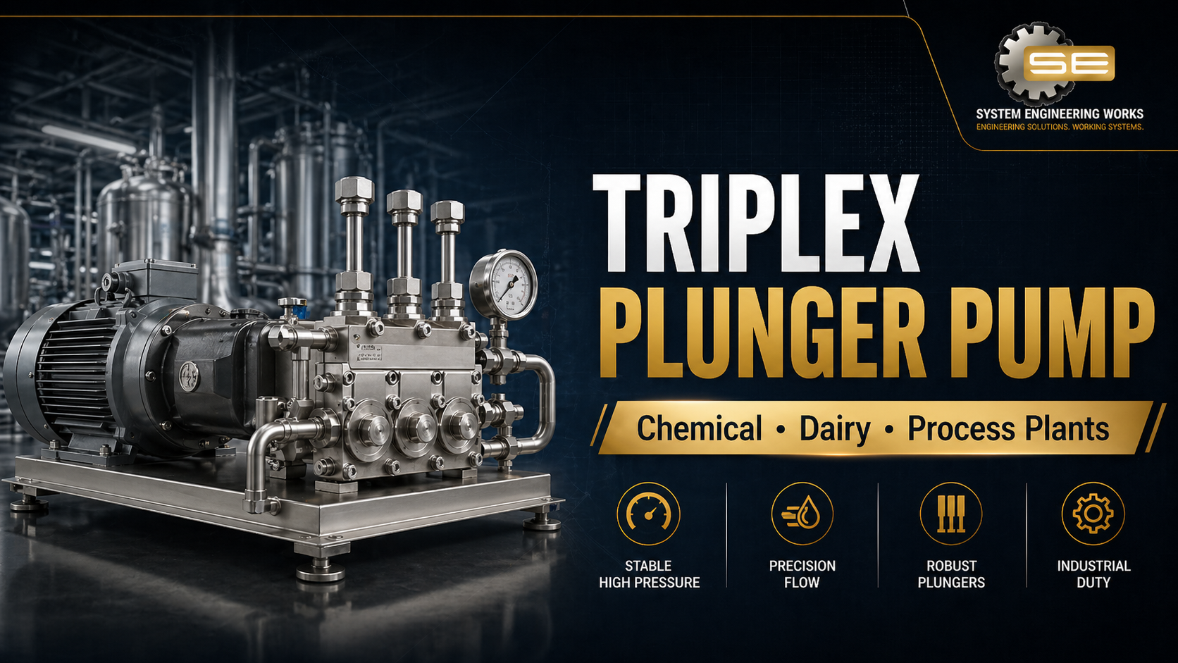 Triplex plunger pump for chemical dairy and process plants